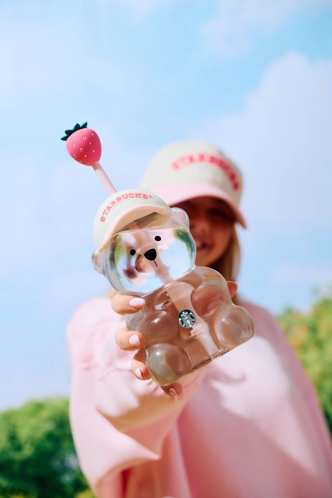 Starbucks Pink Bearista Glass Strawberry Cups