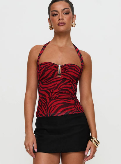 Red Zebra Halter Top