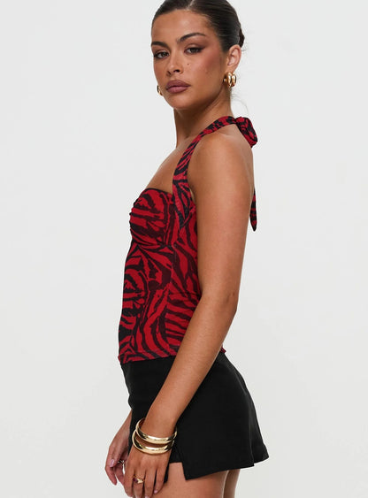Red Zebra Halter Top